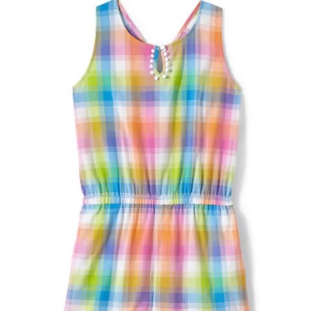 Lands’ End Little Girls’ Multicolored CrissCross Back Romper NWT Size S (7-8)